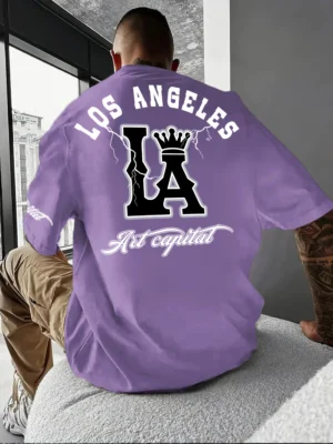 Men's casual T-shirt with Los Angeles letters and large LA pattern print,comfortable and breathable with slight elasticity,perfe - Image 5