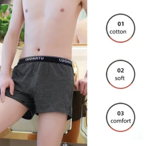 Loose Cotton Briefs Men Boxer Shorts Comfortable Summer Large Size Home Sleeping Shorts Underpants Trend Soft Striped Briefs - Image 4