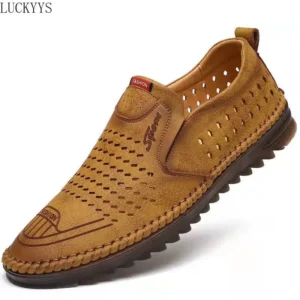 Men Casual Shoes Summer Breathable Leather Loafers Shoes for Men Outdoor Soft Sole Hollow Driving Shoes Fashionable Dress Shoe - Image 5