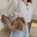New Summer Beach Wind Cute Sunflower Crossbody Woven Bag Handmade Crochet Round Straw Bag Female Beach Bag 2024