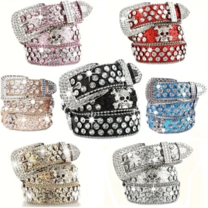 Stylish Rhinestone Western Cowgirl Style Y2K Belt Sparking Pu Leather BB Belts Jeans Dress Accessories For Women