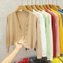Solid Color Long Sleeved Casual Tops Korean Style V-neck Knitted Cardigan 2025 Autumn Winter New Black Wearing Outside Sweater