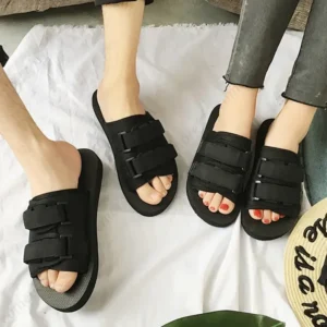 Simple Outdoor Men Slippers Fashion Hook&Loop Canvas Casual Couple Shoes Slip-on Beach Slippers Sandals Women Shoes Flip Flops - Image 2