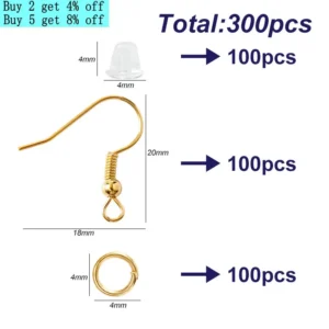 300Pcs Earrings Set Hypoallergenic Earring Hooks Jump Rings Clear Rubber Earring Backs For Jewelry Making Findings Accessories - Image 2
