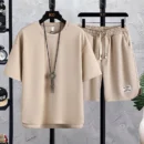 2025 Fashion Suit Waffle T-shirt Trendy Summer New Men's Short-sleeved T-shirt Shorts Casual Versatile Two-piece Suit