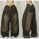 2024 New American hip-hop Vintage baggy jeans women's Harajuku high waist Y2K wide-leg pants Gothic wide pants Streetwear pants