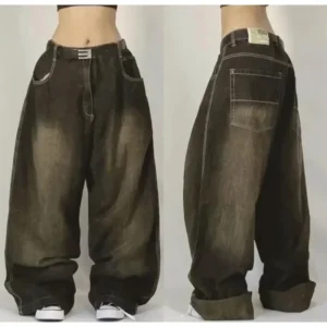 2024 New American hip-hop Vintage baggy jeans women's Harajuku high waist Y2K wide-leg pants Gothic wide pants Streetwear pants - Image 5