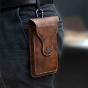 Vintage Mobile Phone Case Cover Pack Men PU Leather Waist Bag with Hook Clip Phone Holster Travel Hiking Cell Belt Pouch Purse