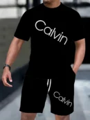 2025 Men's Summer New T-shirt Shorts Outdoor Casual Simple Fashion Round Neck Set