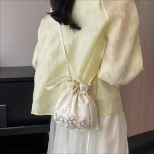 Fashion Small Shoulder Bags Women Drawstring Straw Beach Bags Flower Embroidery Bags Ladies Lace Crossbody Handbags for Travel - Image 5
