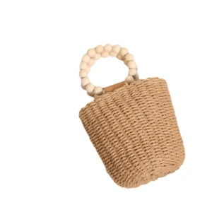Fashion Wooden Beading Women Handbags Paper Woven Hand Bags Casual Summer Beach Bucket Bag Bali Small Tote Female Purses 2024 - Image 6