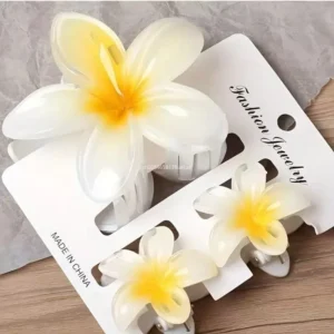 3Pc Sweet Colorful Plumeria Flower Shark Clips Hair Claw Bohemian Ponytail Clip Plastic Hairpin Barrette Summer Hair Accessories - Image 4