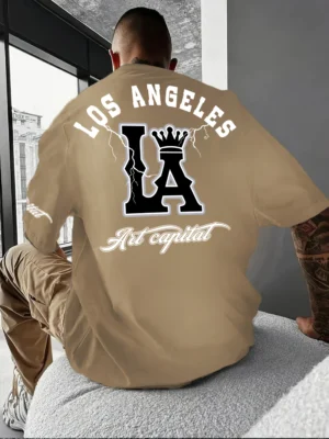 Men's casual T-shirt with Los Angeles letters and large LA pattern print,comfortable and breathable with slight elasticity,perfe - Image 2