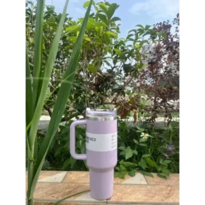 40 oz with handle and straw | 100% leak proof pan with lid | Made of stainless steel | Cup holder friendly base | (light purple)