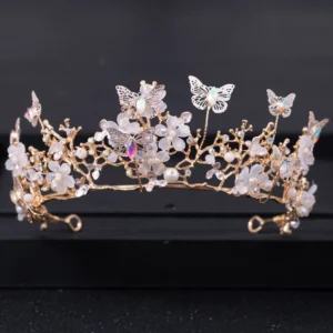 Baroque Pearl Rhinestone Crown Flower Butterfly Princess Tiara Headband Hairband Women Bridal Wedding Hair Accessories Jewelry - Image 5