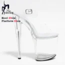 Transparent Crystal Women Sandals with Heels Pole Dancing T-show Model Stripper Shoes Party Club StilettosBride's Wed-ding Shoes