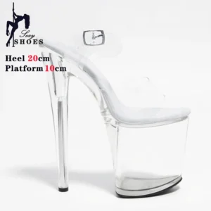 Transparent Crystal Women Sandals with Heels Pole Dancing T-show Model Stripper Shoes Party Club StilettosBride's Wed-ding Shoes - Image 3