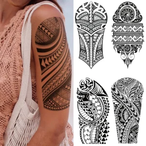 5pcs Waterproof Temporary Tattoo Fake Sticker Mechanical Totem Black Maori Robot Soldier Flower Wolf Cool Body Art Arm Women Men - Image 2