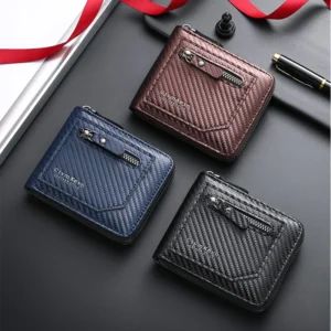 New carbon fiber pattern zipper men's wallet multi-card capacity large capacity short ID card pack wallet - Image 2