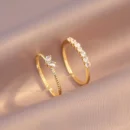 2pcs/set Gold Color Heart Zircon Rings Set for Women Girls Adjustable Minimalism Luxury Twist Ring Fashion Jewelry Wedding Gifts