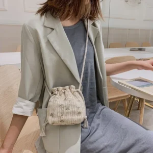 New Summer Beach Wind Cute Sunflower Crossbody Woven Bag Handmade Crochet Round Straw Bag Female Beach Bag 2024 - Image 3