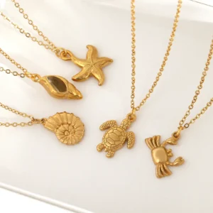 Summer Women's Starfish Conch Shell Necklace Fashion Stainless Steel Gold/Silver Color Crab Turtle Choker Beach Jewelry Gifts - Image 4
