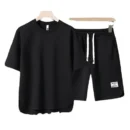 2025 Fashion Suit Waffle T-shirt Trendy Summer New Men's Short-sleeved T-shirt Shorts Casual Versatile Two-piece Suit