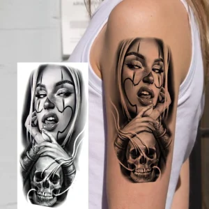 1 Sheet Evil Women Face Joker Mask Temporary Tattoos For Men Women Adults Waterproof Realistic Fake Tattoos Long Lasting Sticker - Image 2