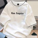 2024 New Men's Letter Print Pattern Round Neck Short Sleeve Casual Loose T-shirt Solid Color Base Coat American Style