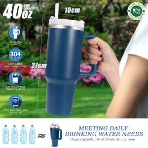 40oz Tumbler With Straw Lid and Handle Stainles Steel Vacuum Insulated Thermos Water Bottle Cup Thermal Coffee Travel Mug Drinks - Image 2
