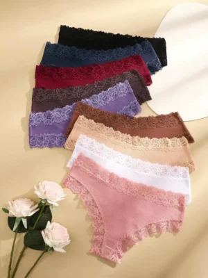 5Pcs/set Women Cotton Panties Floral Lace Intimate Underwear Trendy Patchwork Lace Briefs Female Soft Underpants Lingerie S-XL - Image 2