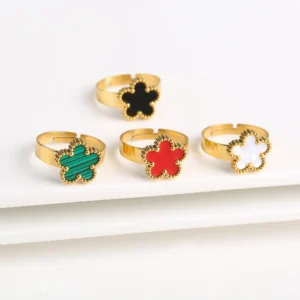 New Design Lucky Stainless Steel FIve Leaf Flower Bangle Ring Jewelry Set for Women Waterproof Fashion Jewelry Party Gift Clover - Image 2