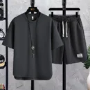 2025 Fashion Suit Waffle T-shirt Trendy Summer New Men's Short-sleeved T-shirt Shorts Casual Versatile Two-piece Suit