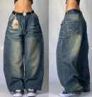 2024 New American hip-hop Vintage baggy jeans women's Harajuku high waist Y2K wide-leg pants Gothic wide pants Streetwear pants