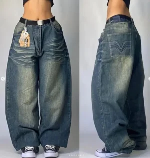 2024 New American hip-hop Vintage baggy jeans women's Harajuku high waist Y2K wide-leg pants Gothic wide pants Streetwear pants - Image 4
