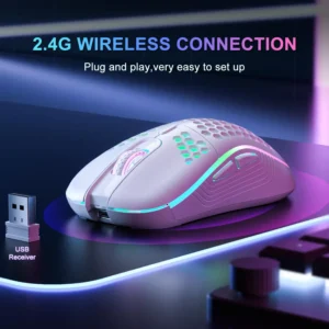 2.4G Wireless Mouse with RGB Backlit 6-button 3-speed DPI Type C Rechargeable Ergonomic Honeycomb Design Gaming Mouse - Image 4