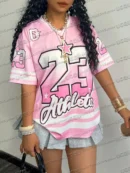 Pink Girls' Digital Printed Jersey T-Shirt Summer Women'S Sports Fashion Age Reducing Streetwear Y2k Casual Travel Clothing Top