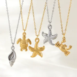 Summer Women's Starfish Conch Shell Necklace Fashion Stainless Steel Gold/Silver Color Crab Turtle Choker Beach Jewelry Gifts - Image 3