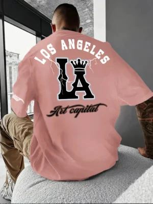 Men's casual T-shirt with Los Angeles letters and large LA pattern print,comfortable and breathable with slight elasticity,perfe - Image 4