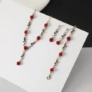 Vintage French Style Red Rose Flower Necklace Bracelet Earring Jewelry Set for Women Wedding Engagement Jewelry