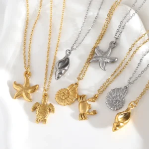 Summer Women's Starfish Conch Shell Necklace Fashion Stainless Steel Gold/Silver Color Crab Turtle Choker Beach Jewelry Gifts - Image 2