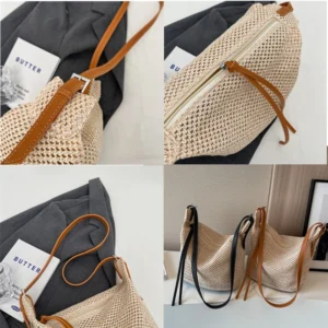 Luxury Design Straw Woven Large Capacity Handbag Casual Women Shoulder Crossbody Bag Solid Color Female Tote Summer Beach Purse - Image 5