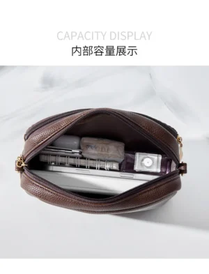 Small Genuine Leather Camera Crossbody Bags for Women Triple Zip Cross Body Purses Handbag with Strap - Image 3