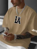 Men's casual T-shirt with Los Angeles letters and large LA pattern print,comfortable and breathable with slight elasticity,perfe