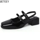 Retro Style Summer Thick Heel Women Sandals Fashion Square Toe Singbacks Shoes Ladies Elegant Party Dress Sandalias