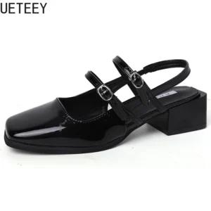 Retro Style Summer Thick Heel Women Sandals Fashion Square Toe Singbacks Shoes Ladies Elegant Party Dress Sandalias - Image 6