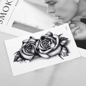 Waterproof Double Rose Temporary Tattoo Sticker Flower Rose Flash Sexy Fake Black Rose Tattoos Body Art Arm Fake Sleeve Tattoo - Image 5