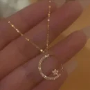 Temperament Star Moon Pendant Necklace, Women's Sparkling Exquisite Clavicle Chain, Unique Design Luxury Gift for Girlfriend