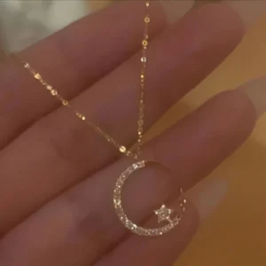 Temperament Star Moon Pendant Necklace, Women's Sparkling Exquisite Clavicle Chain, Unique Design Luxury Gift for Girlfriend - Image 2