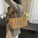 LEFTSIDE Small Solid Color Weave Tote Bags for Women 2025 Fashion Summer Shoulder Bags Simple Handbags Hollow Out Beach Bag